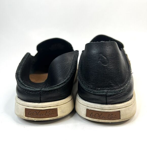 OluKai Pehuea Leather Slip On Shoes Floc Fox Black Slides 2 Way Loafers 6.5 US - Picture 4 of 9